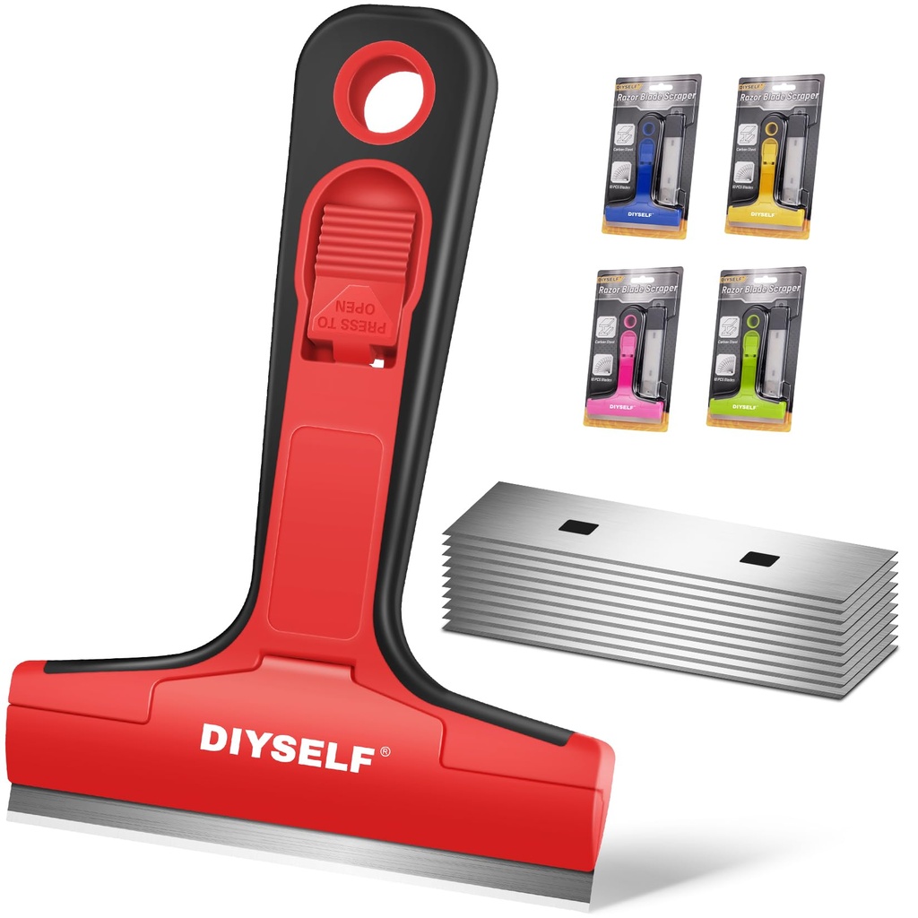 DIYSELF Razor Blade Scraper with 10 PCS 4" Blades, Scraper for Cleaning