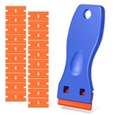 Plastic Razor Blade Scraper, Scraper Tool with 20 PCS Plastic Razor Blades for Removing Labels Adhesive Decals Sticker from Windows Glass (Blue)