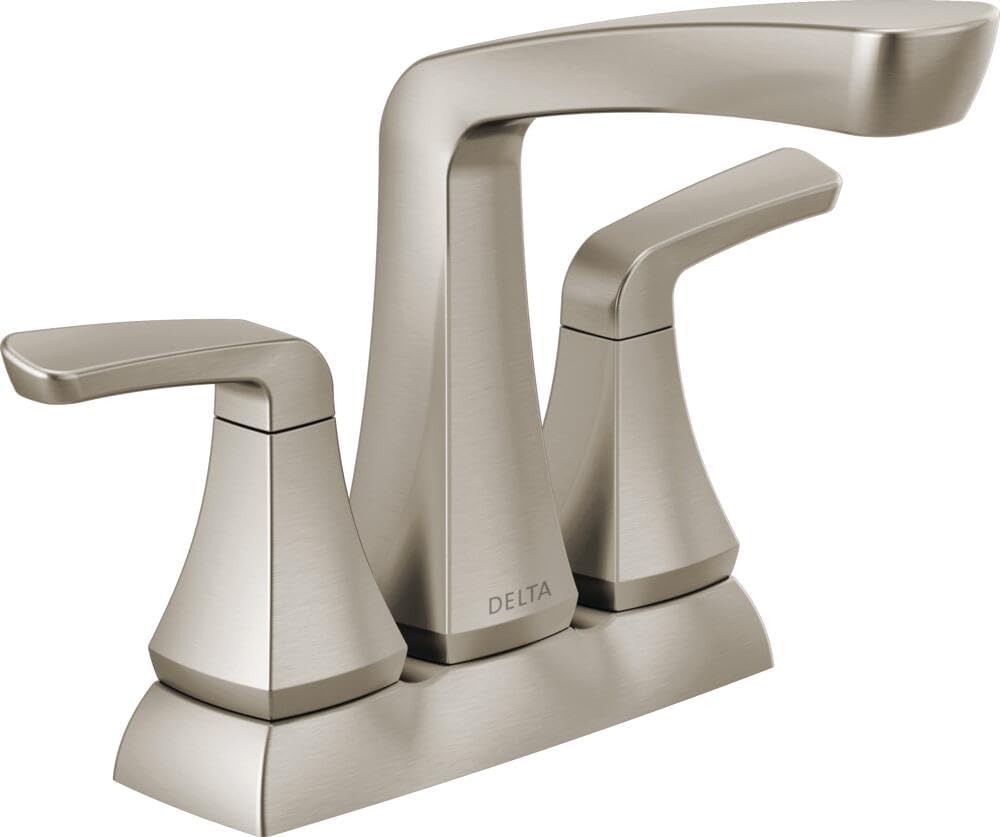 Delta Faucet Vesna Centerset Bathroom Faucet Brushed Nickel, Bathroom Sink Faucet, Drain Assembly, Worry-Free Drain Catch, SpotShield Brushed Nickel 25789LF-SP