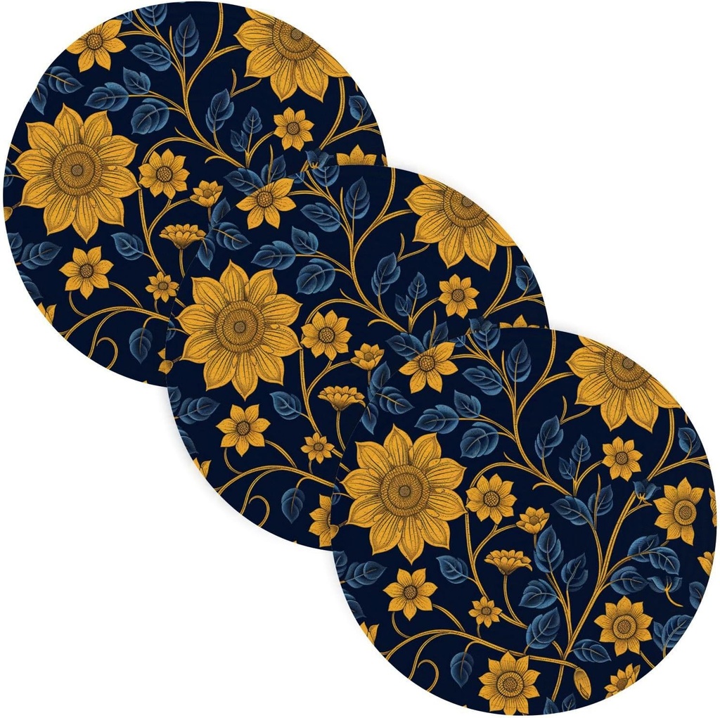 3 Pcs Trivet Hot Plate for Crock Pot 15in Heat Resistant Table Mats Spoon Rest for Cooking and Baking alfombrilla de para cocina Art Floral Ethnic Gold Blue