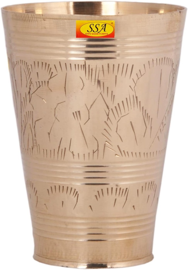 Shiv Shakti Arts®Handmade Pure Brass Glass Japani Flower Design 1 Piece set Volume - 400 ml