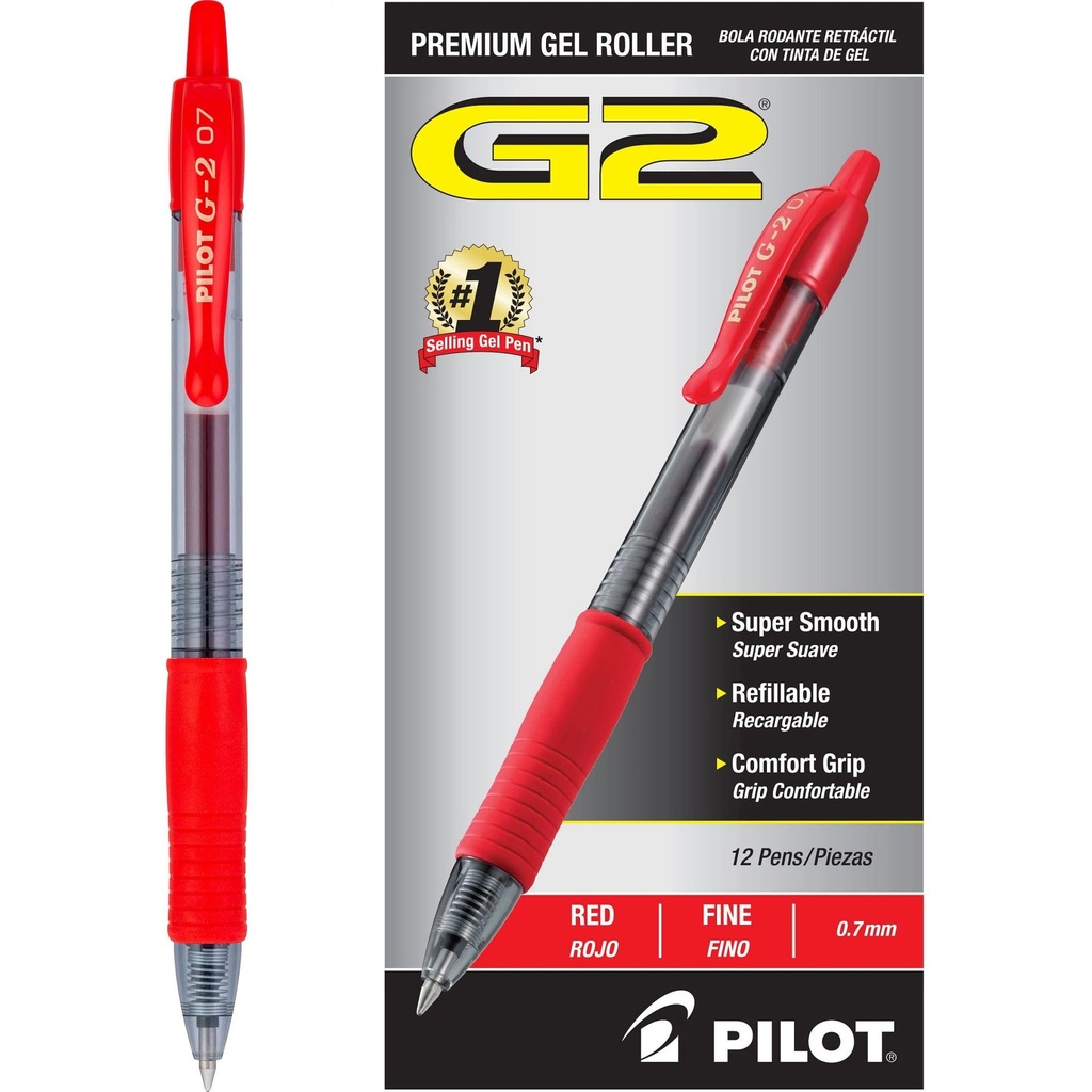PILOT G2 Fine Point Red Gel Ink Pens, Dozen Box, 31022