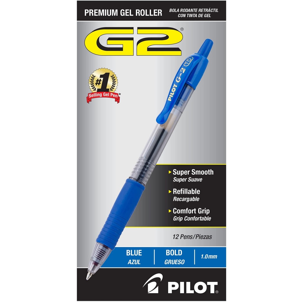 PILOT G2 Premium Gel Pens, Bold Point 1.0mm, Blue Ink, 12-Pack