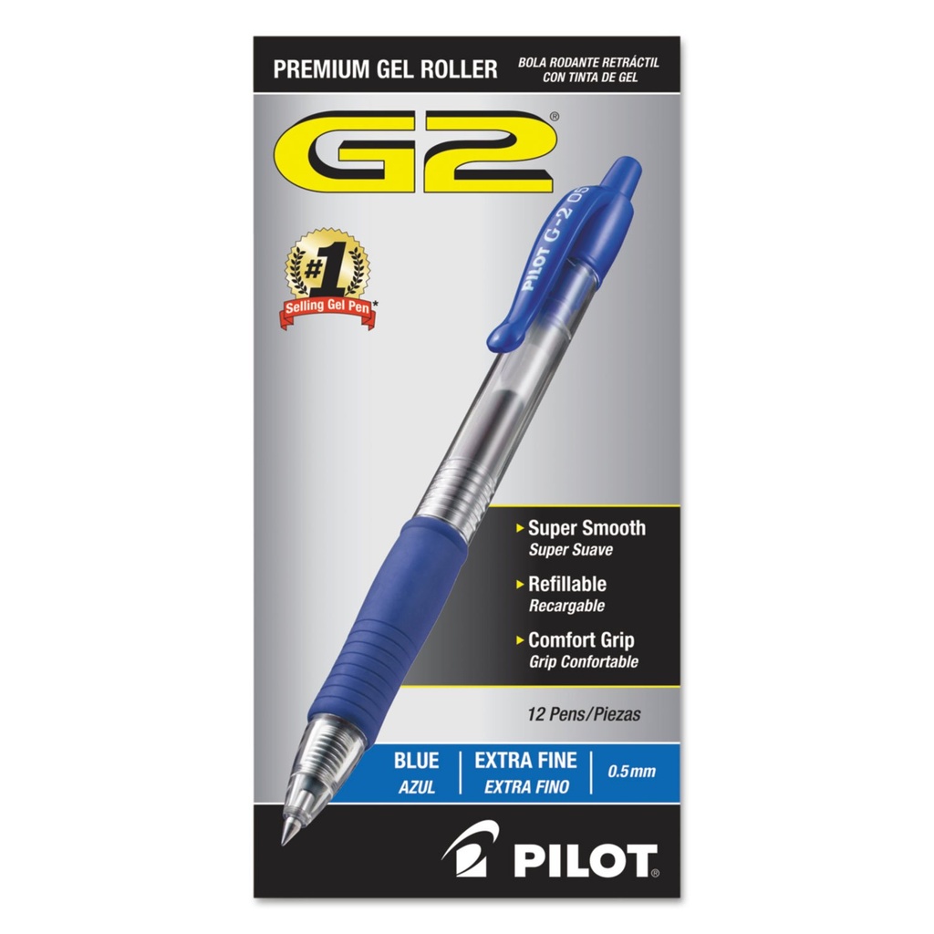 PILOT G2 Premium Gel Pens, Extra Fine Point 0.5mm, Blue Ink, 12-Pack