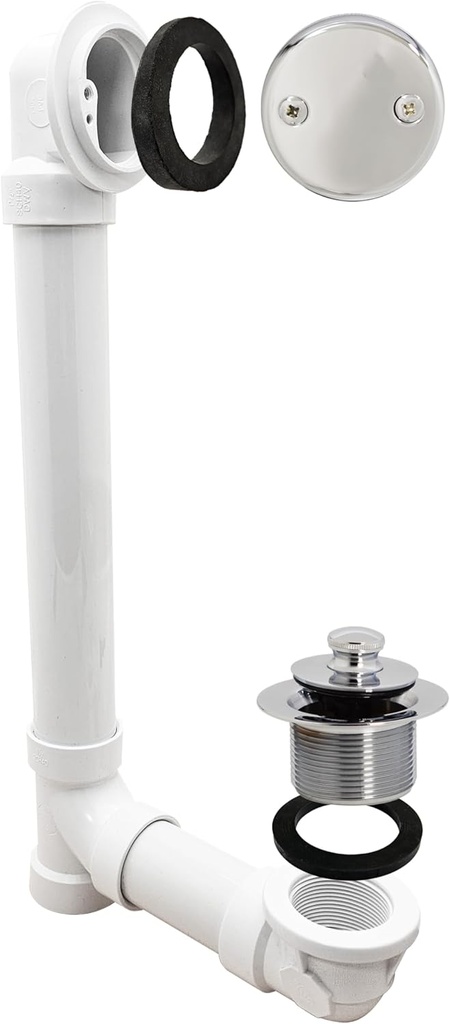 Westbrass Twist & Close Sch. 40 PVC Bath Waste with 1-Hole Elbow & 2-Hole Overflow Faceplate, Polished Chrome, D4942-26