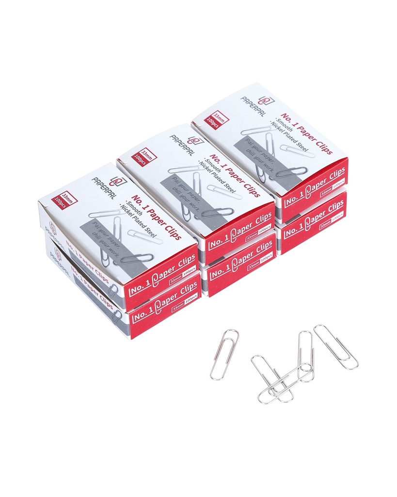 PAPERPAL Paperclips for Office School & Personal Use, #1 Smooth Paper Clip (1-2/7"), 600 Medium Paper Clips (6 Boxes of 100 Each), Silver