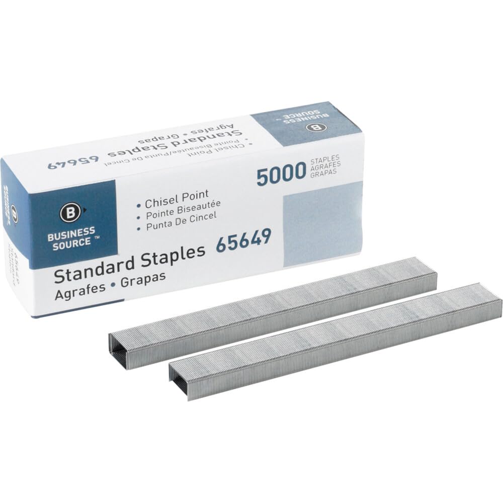 Business Source Chisel Point Standard Staples - Box of 5000 (65649), Silver