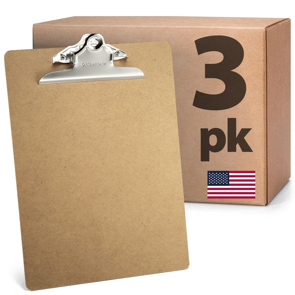 Officemate Recycled Wood Clipboards, 3-Pack, 9x12.5-in, Rust-Resistant Clip