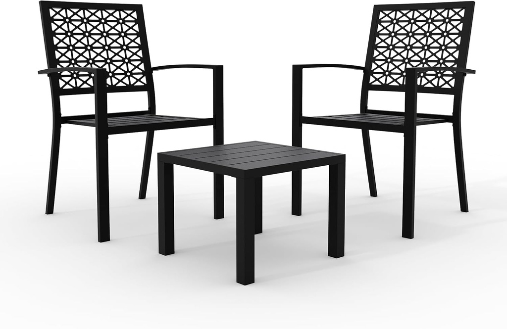 GAOMON 3 Piece Patio Bistro Set, Outdoor Patio Furniture Set with Coffee Table, Conversation Sets for Apartment Balcony, Backyard, Porch, Black