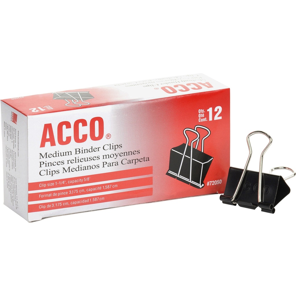 ACCO Binder Clips, Medium, Black, 12 per Box, 2 Boxes (72062)