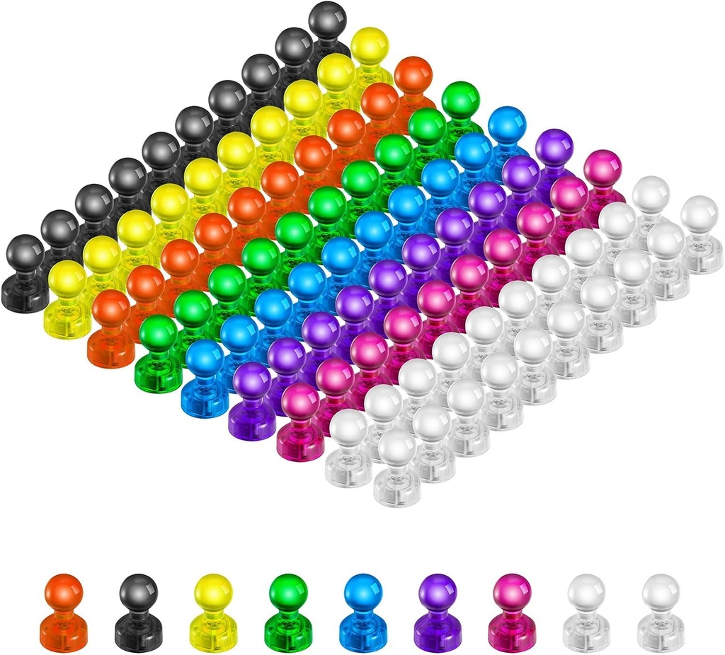 HongyiTime 90 PCS Colorful Strong Magnetic Push Pin Magnets, Office / Classroom Magnets,8 Assorted Color, Perfect to use as Kitchen Home and School, Map Magnets,Whiteboard Magnets