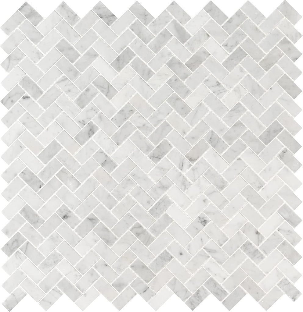 MSI Carrara White Hon 11.63 inch x 11.63 inch Marble Herringbone Tile for Kitchen Backsplash, Floor Tile, Wall Tile for Bathroom, Shower Wall Tile, 1x2 inch Mesh Mounted Mosaic Tile