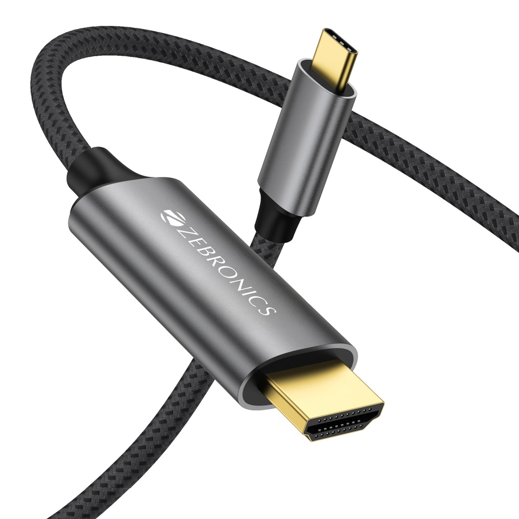 Zebronics Type C to HDMI Cable, 4K @ 60Hz | 1080p @ 240Hz, 18Gbps Data Transfer, 3D Compatible, 1M (3.2ft) Braided Cable, for Laptop, Mobile, iPad Pro, MacBook, Chromebook, TV (CHA20)