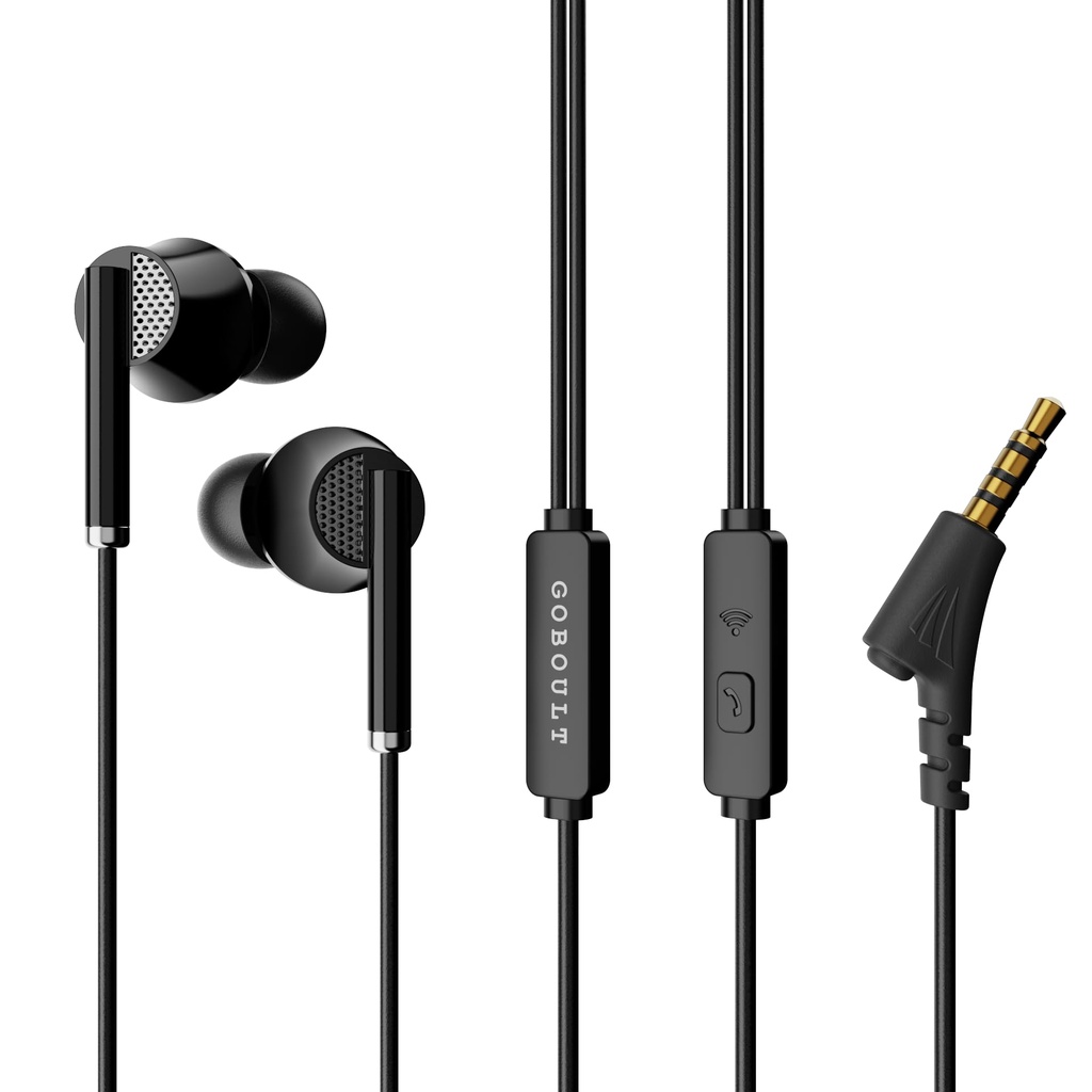 GOBOULT WiredX 250 Earphones with 3.5 mm Jack, 12mm Bass Drivers, Inline Controls, Earphones Wired Headphones with mic