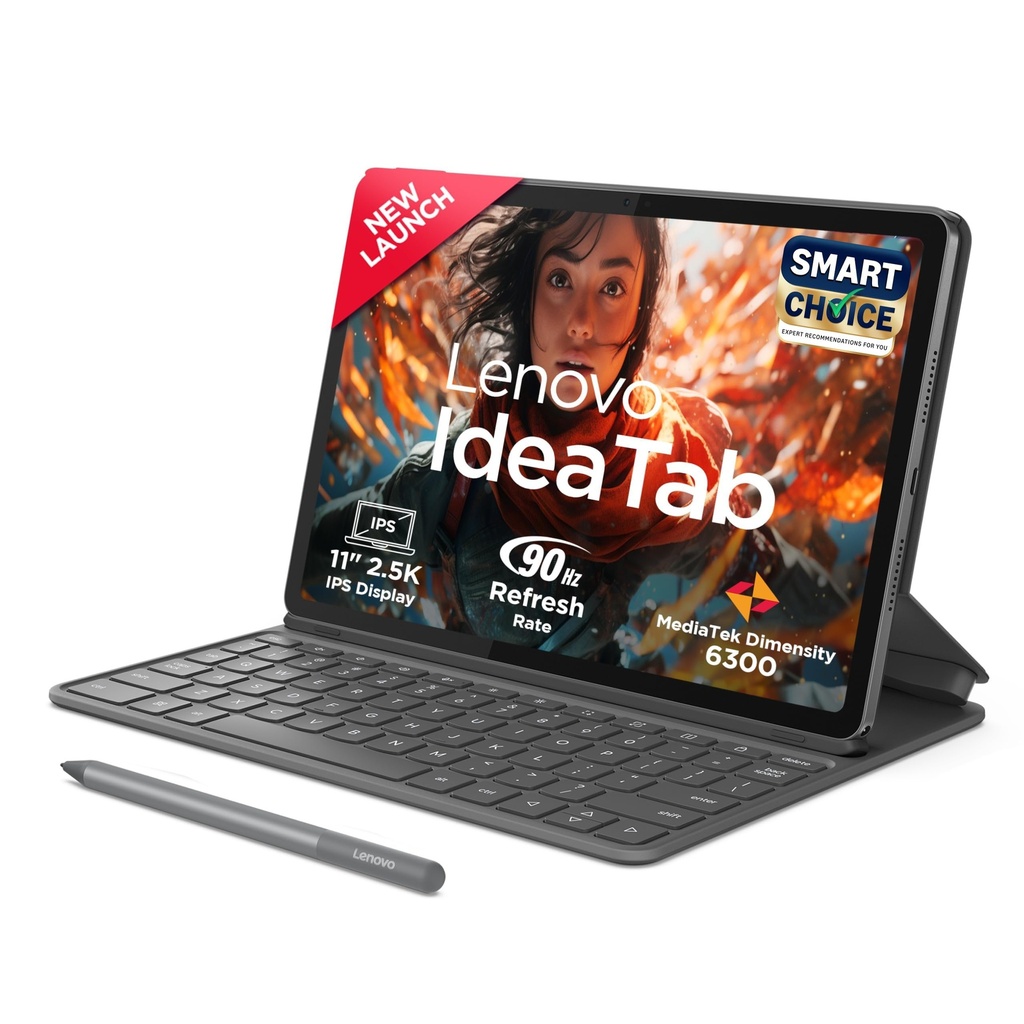 Lenovo Idea Tab (Smartchoice) with Folio Keyboard + Tab Pen | Wi-Fi + 5G |11" Display, 2.5K Resolution, 90Hz Refresh|8GB RAM, 256GB ROM| MediaTek Dimensity 6300| 7040mAh|4 Speakers| USB-C| Luna Grey