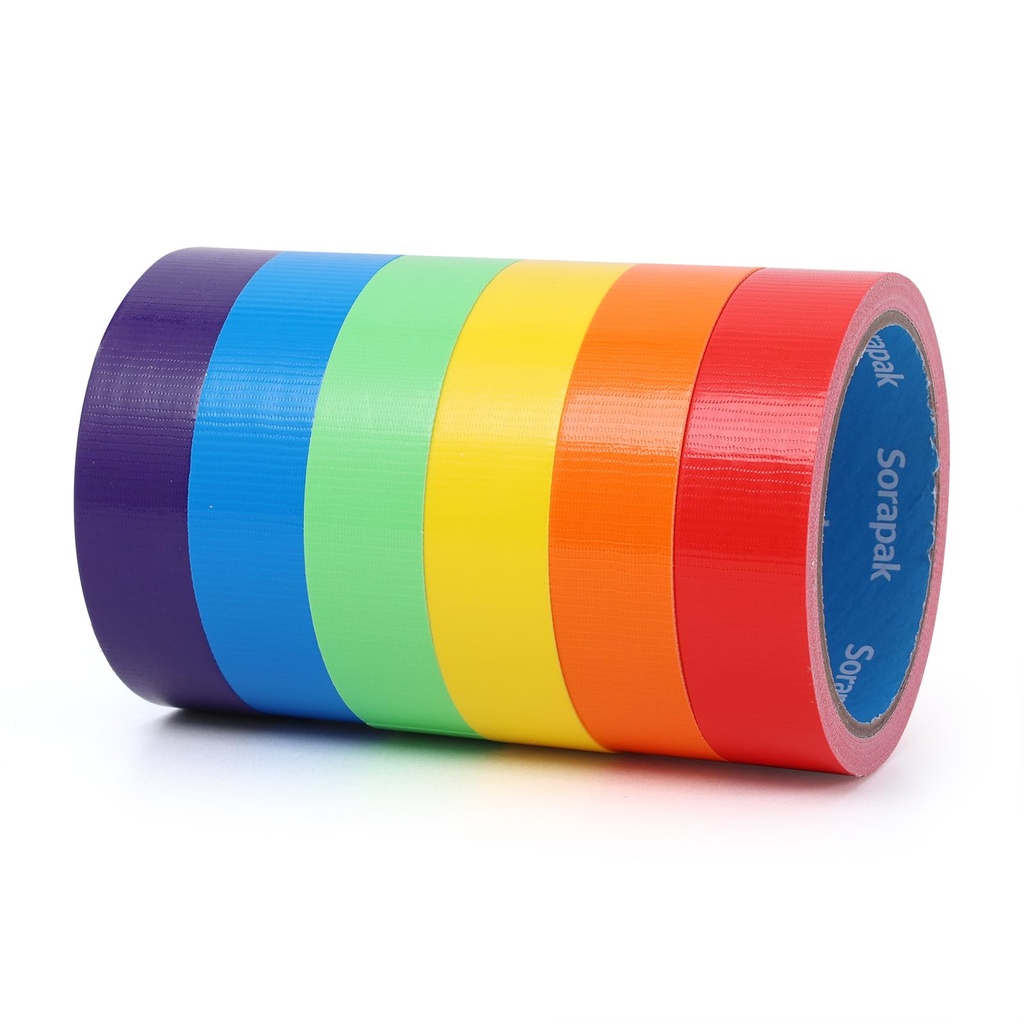 Colored Duct Tape 6 Rolls, 1 in x 10 yd, Rainbow Tape for DIY Crafts