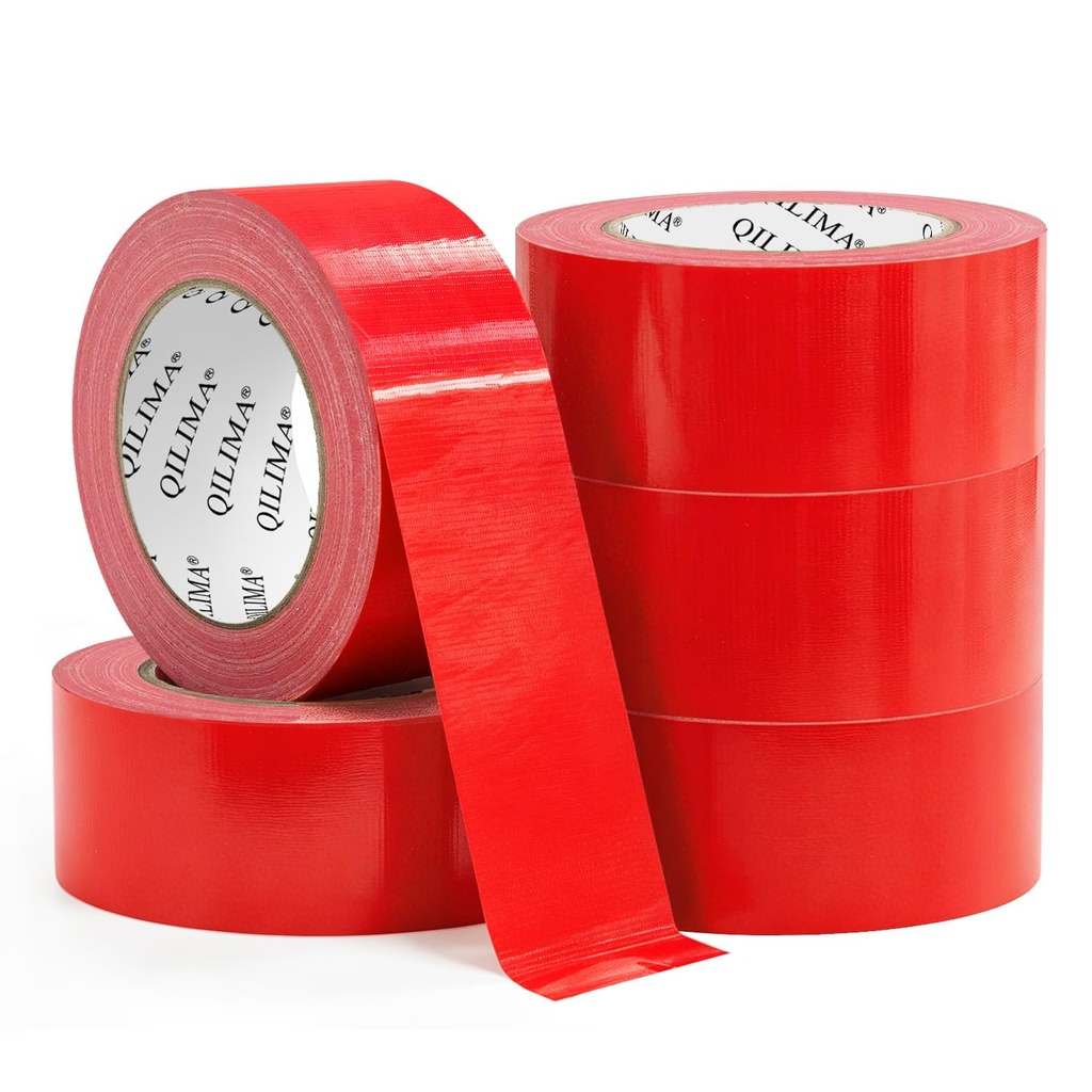 QILIMA 5-Pack Red Duct Tape, Professional Grade Duct Tape for Photographers,Industrial, Professional Use, 2 Inch X 30 Yards