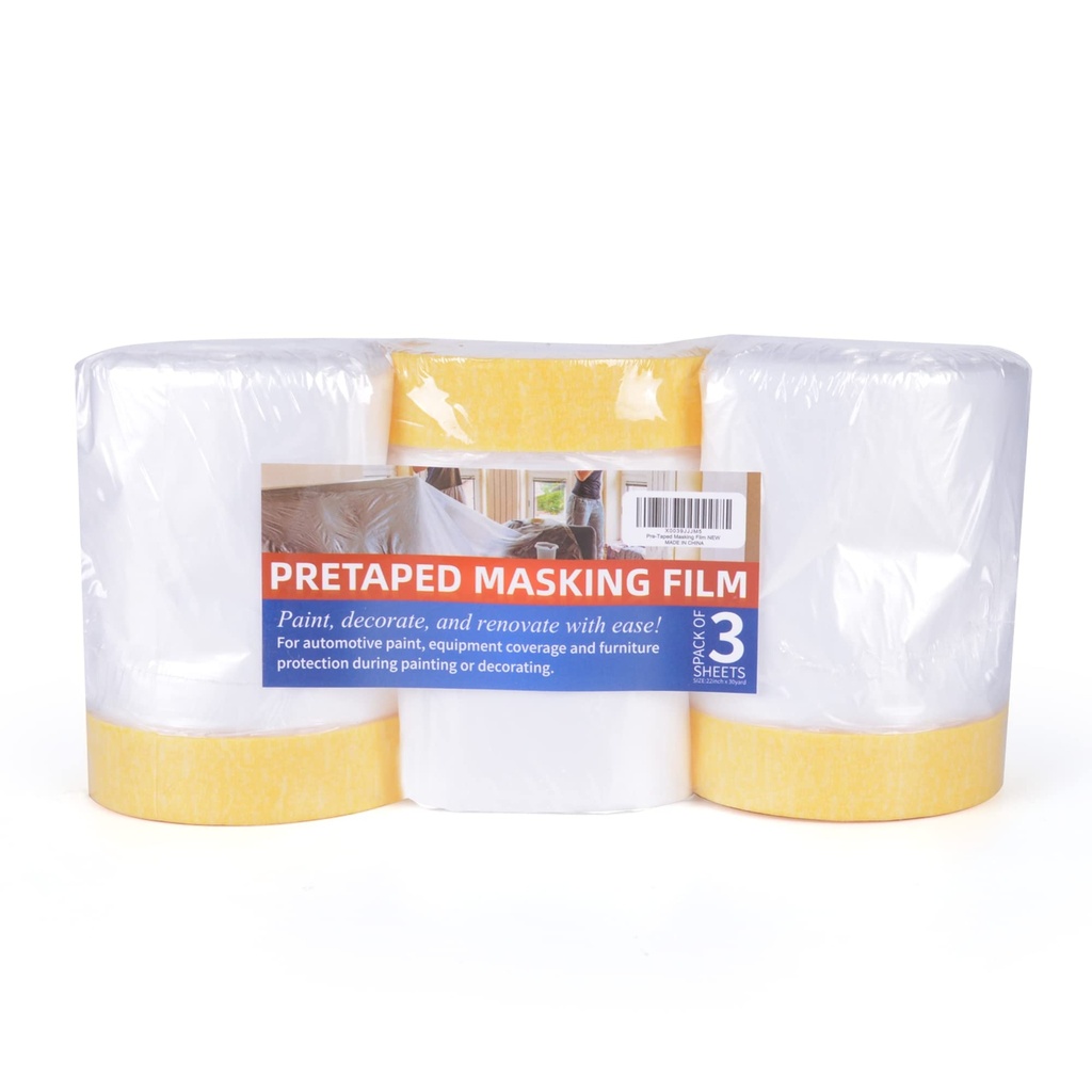 TAPEBEAR Pre-Taped Masking Film Tape and Drape 22" x 30Yards 3Rolls
