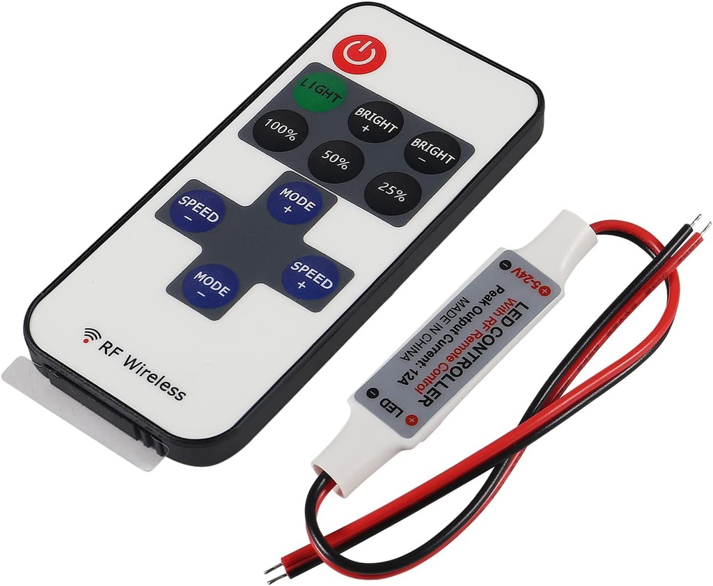 Mini RF LED Dimmer With Jack 5V 12V 24V DC Single Color Light Controller 11 Key Wireless Remote 12A Brightness Speed Adjustable for 2835 3528 5050 LED Strip