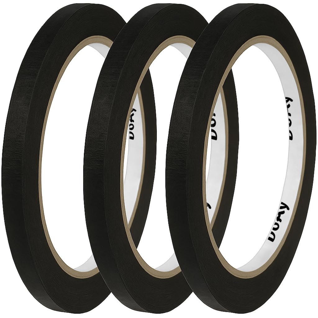 3 Pack Black Painters Tape - Masking Tape 0.25 Inch Wide - Multi-Surface, Smart Adhesion, Indoor & Outdoor - 270FT Total - Paint Tape for DIY, Labeling, Art, Car, General Purpose (#3910)