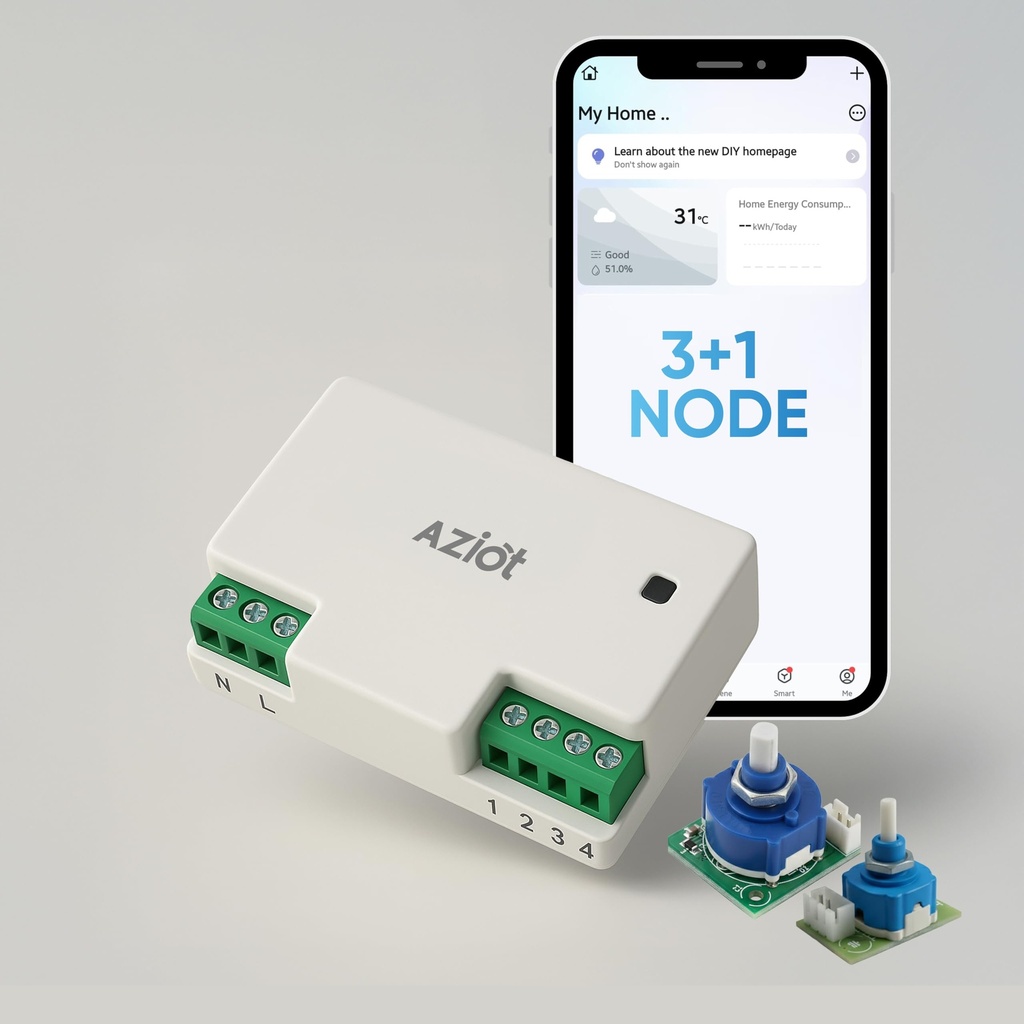 AZIOT 3+1 Fan Smart Switch - WiFi/Bluetooth Communication - Made in India - Timer Function - Works with Home and Alexa… (3+1 Node)