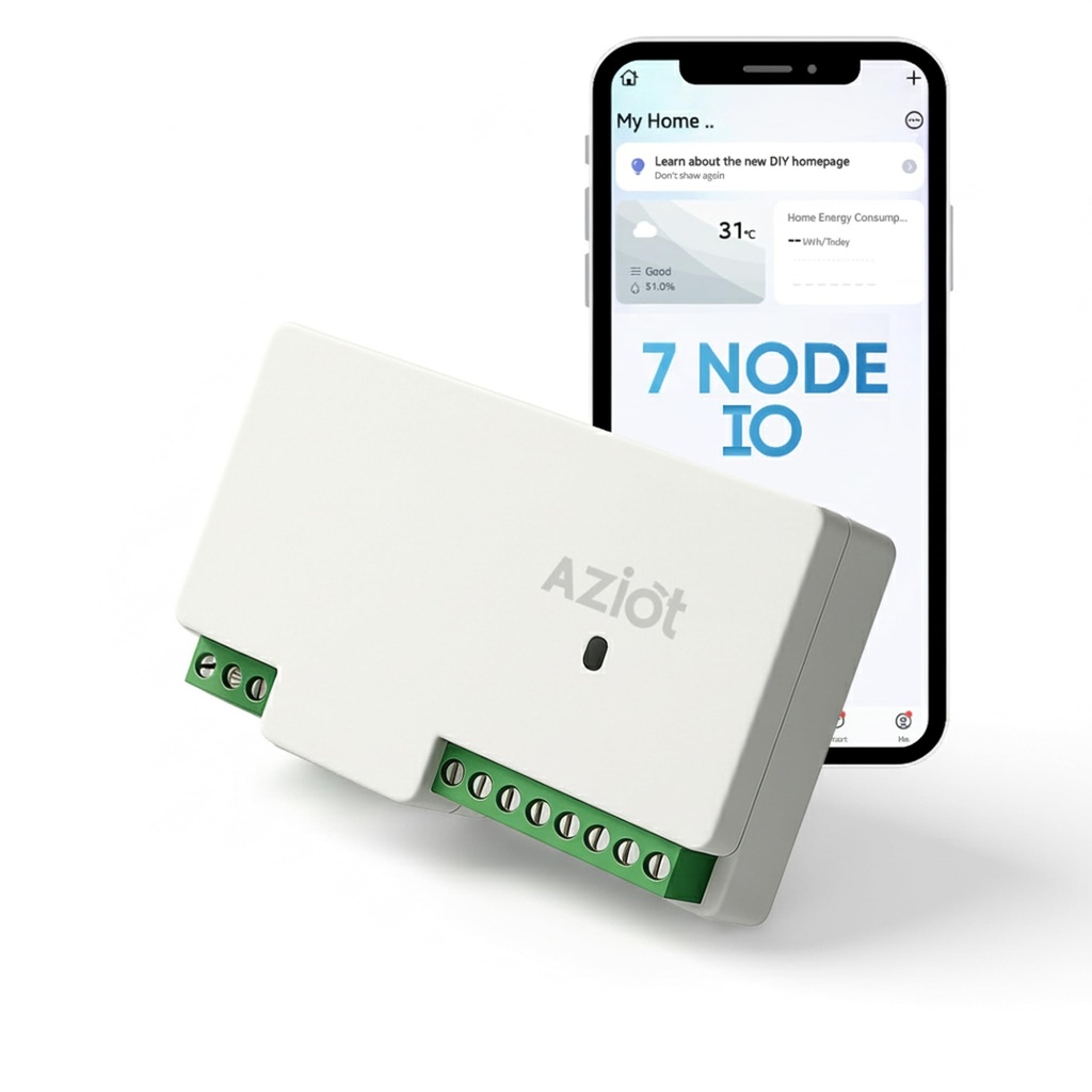 AZIOT 7 Node IO 1 Way Smart Toggle Switch,6 Normal Loads + 1 x 16A Heavy Load,WiFi + Bluetooth,Dual Power Input (Inverter & Raw),Timer Function,Voice Control with Alexa & ,Made in India