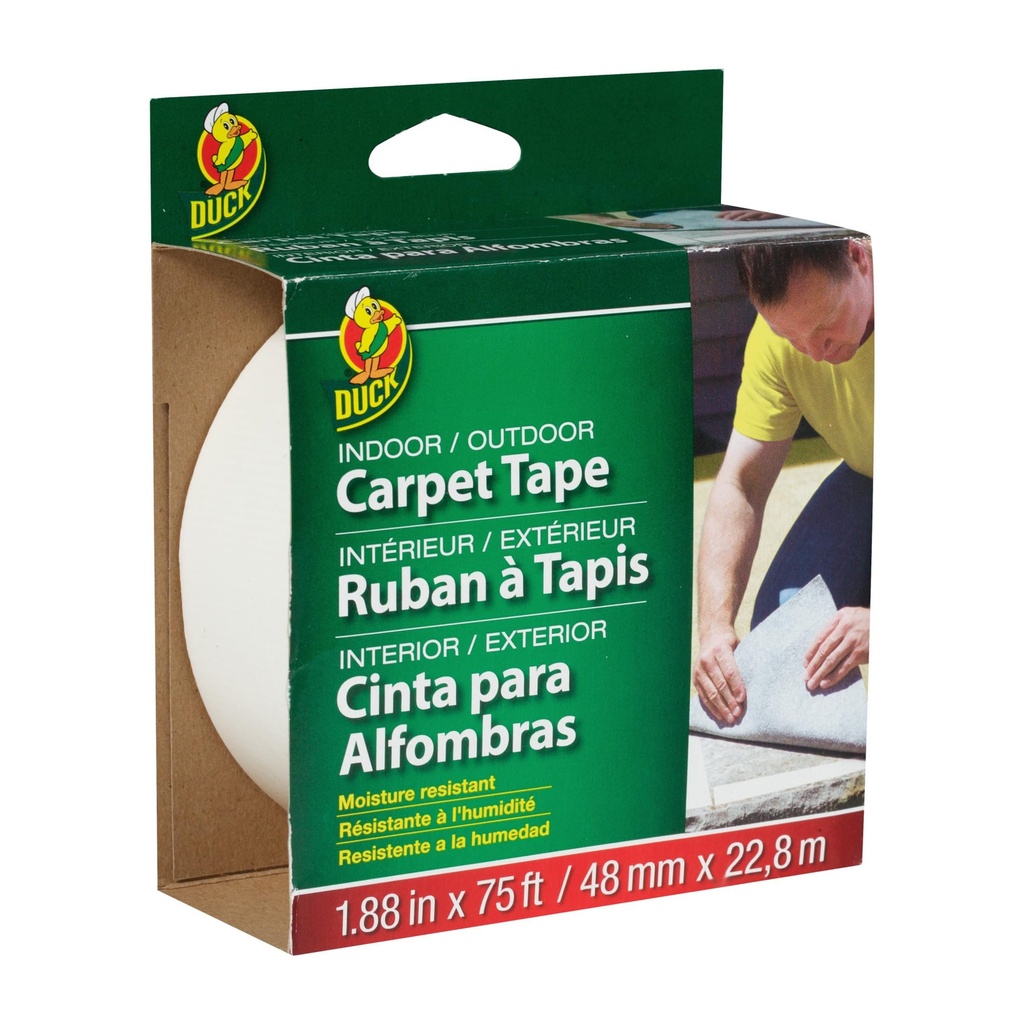 Duck Brand Indoor/Outdoor Carpet Tape, 1.88-Inch x 75 Feet, White, 1 Roll