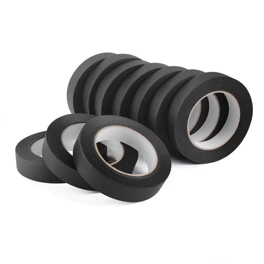 Lichamp 10 Pack Black Painters Tape 1 inch, Medium Adhesive Black Masking Tape Bulk Multi Pack, 1 inch x 55 Yards x 10 Rolls (550 Total Yards)