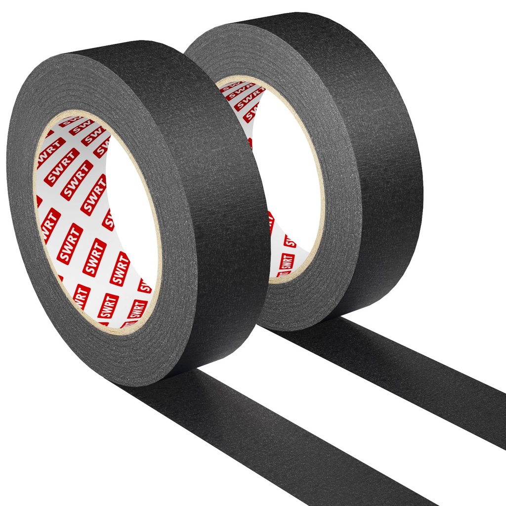 SWRT Black Masking Tape 1 Inch x 55 Yards, 2 Rolls, Medium Adhesion