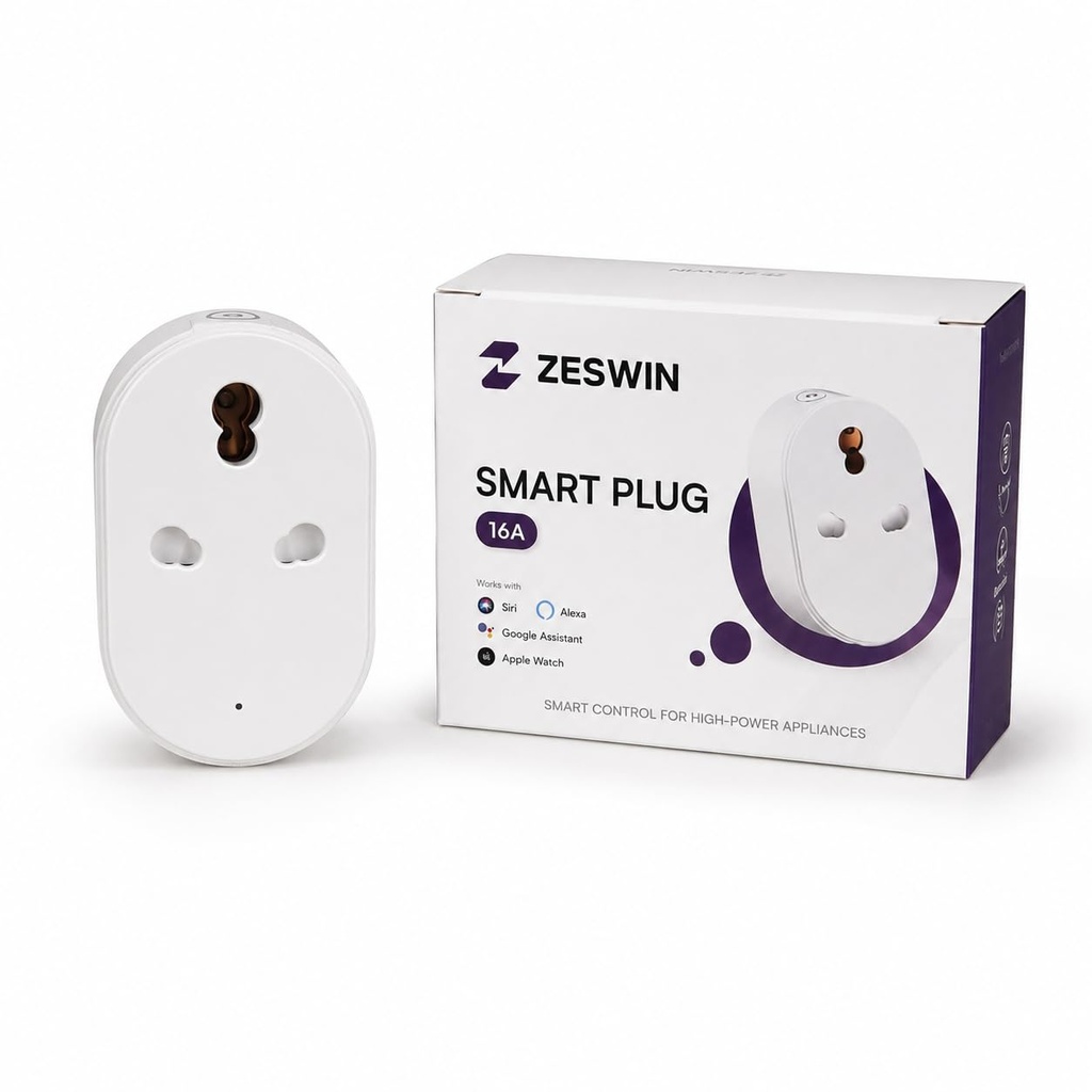 Volt One 16A Smart Plug Wi-Fi Enabled Heavy Duty Socket with Energy Monitoring and App Control Compatible with Alexa and Home Ideal for AC Geyser and Heavy Appliances White
