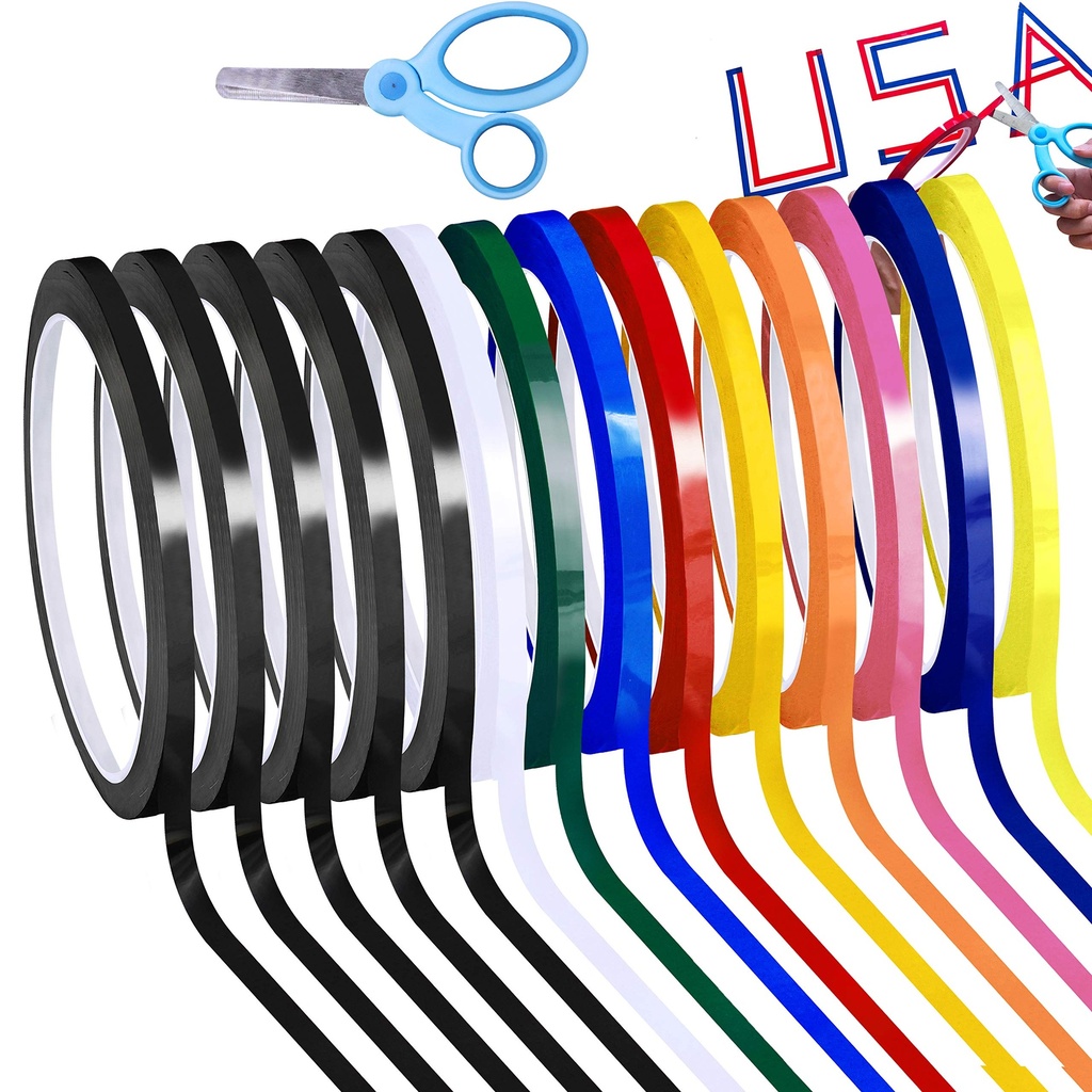 Supla 10 Colors 14 Rolls Whiteboard Art Tape 1/4" Wide X 55yd Long Per Roll Artist Tape Marking Grid Tapes Chart Graphic Tape Single-Side Self-Adhesive Mara Tape with a Scissor for Art Board Outdoor