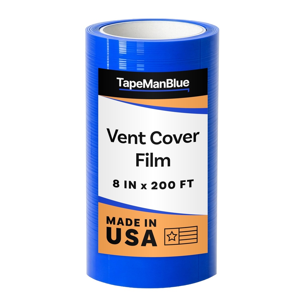 TapeManBlue Vent Cover Film, 8 inch x 200 feet, Perforated for Easy Use, Made in USA, Blue Self Adhesive Protective Film for HVAC Vents and Floor Registers with Clean Removal