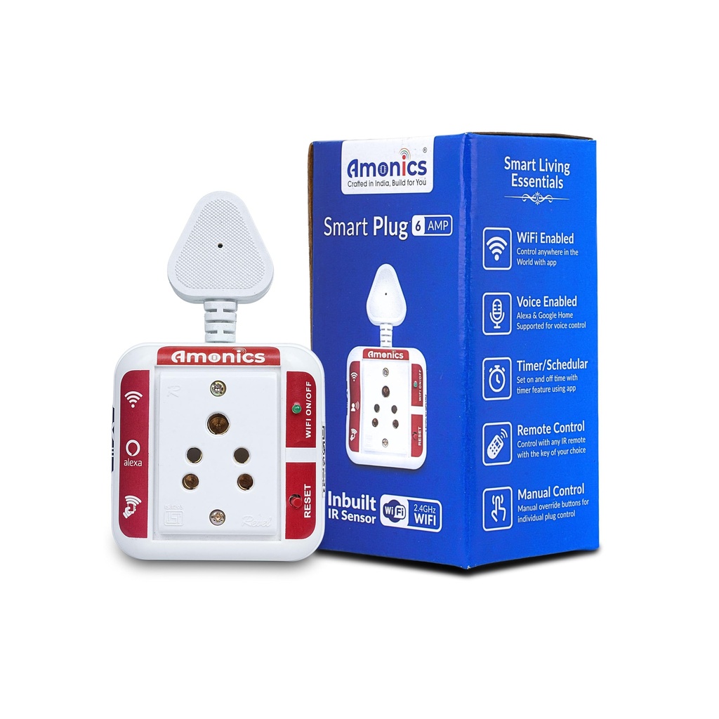 Smart Plug 6amp, WiFi Enabled, Timer Function, IR Remote Compatible, App Control, 6A/1000W Max Load, White