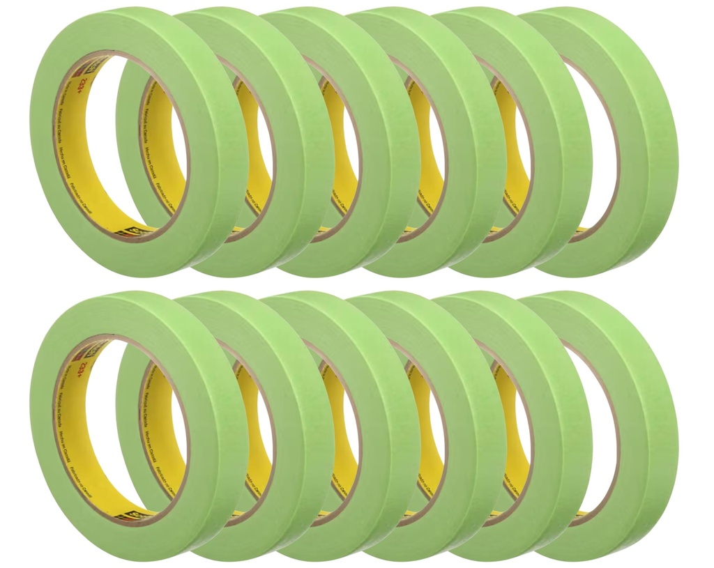 3M 233+ Green Masking Tape 26334, 0.75" x 60.1 yd, Pack of 12 Rolls