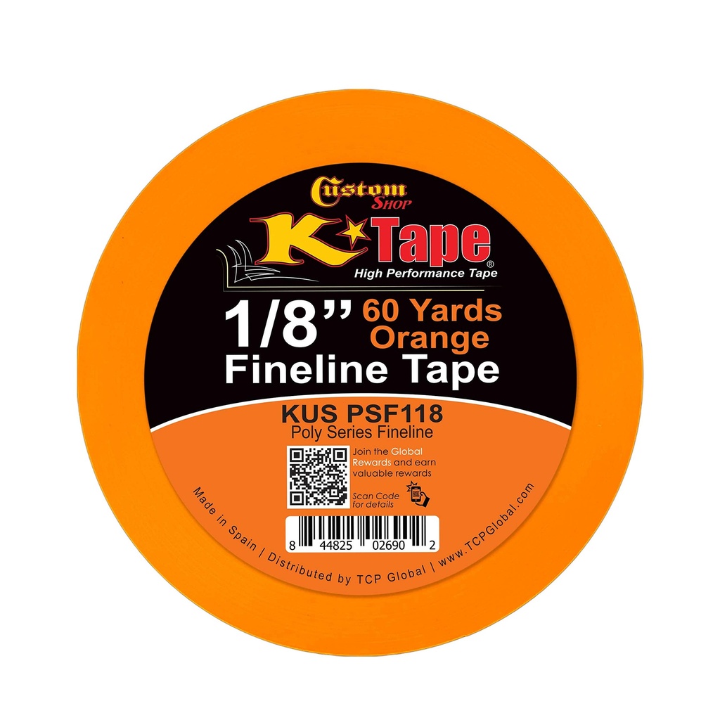 Custom Shop 1/8" Fine Line Tape Polytape Orange Fineline Masking Tape
