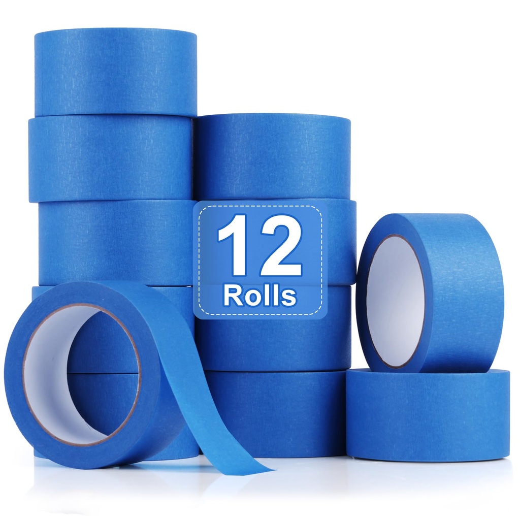 12 Rolls Blue Painters Tape 2 Inches Wide, Masking Tape Total 1200 FT