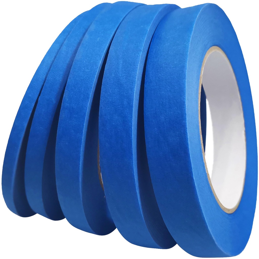 Blue Painters Tape 1/4" 3/8" 1/2" 5/8" 3/4" x 60 Yard - Multi Size Pack - Multi Surface Use - 5 Rolls
