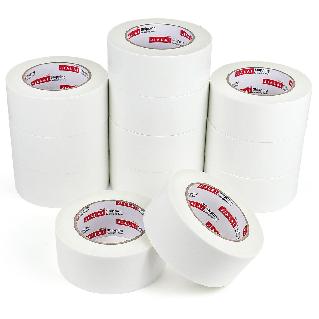 JIALAI HOME White Duct Tape Heavy Duty, 12 Roll Multi Pack, 30 Yards x 2 Inch, 9 Mil Strong, Flexible, Waterproof and Tear by Hand - for Home Use, Do-It-Yourself Projects and Repairs