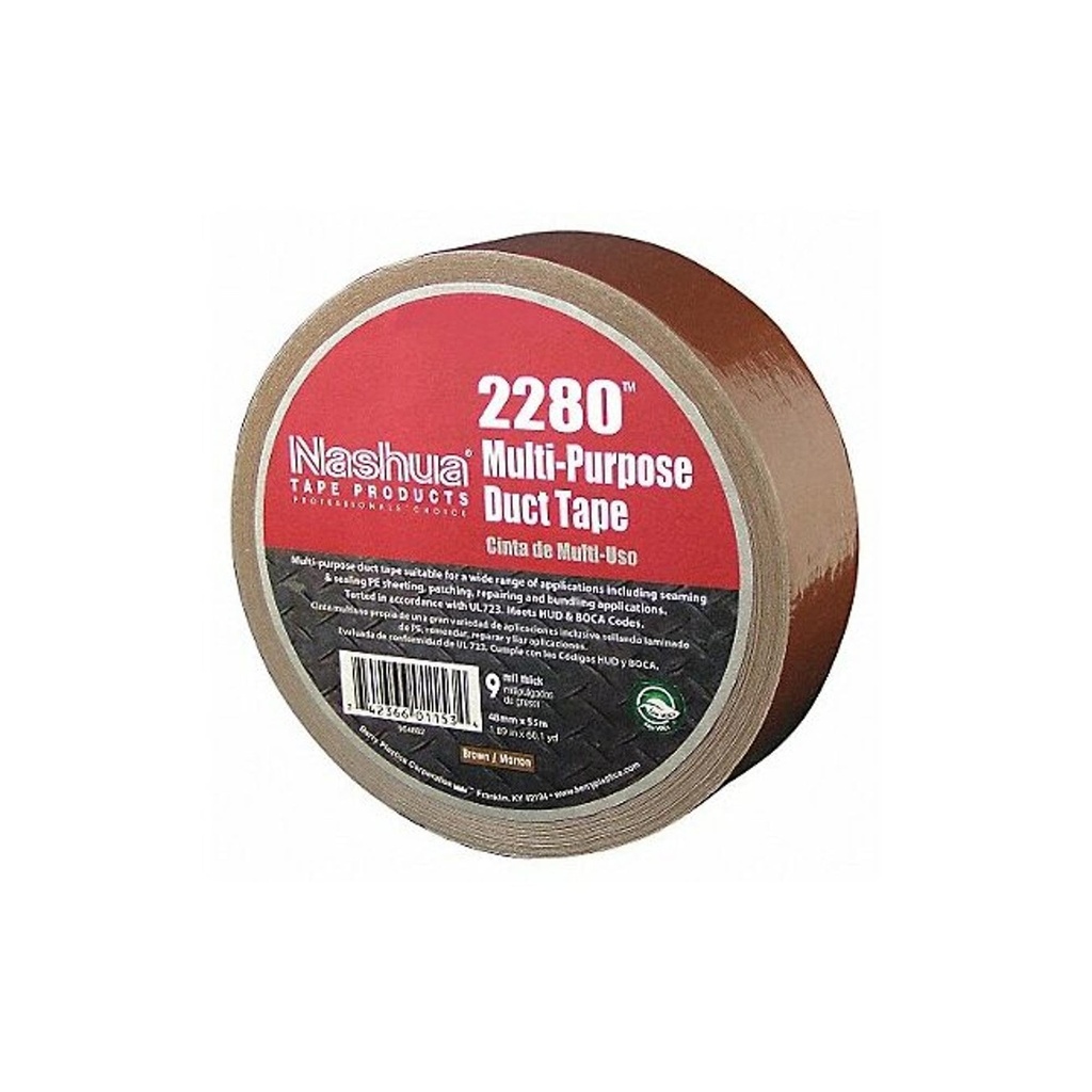 Nashua 2280 Brown Duct Tape, All Purpose, Water Resistant, 1.89 Inch x 60 yd, 1 Roll