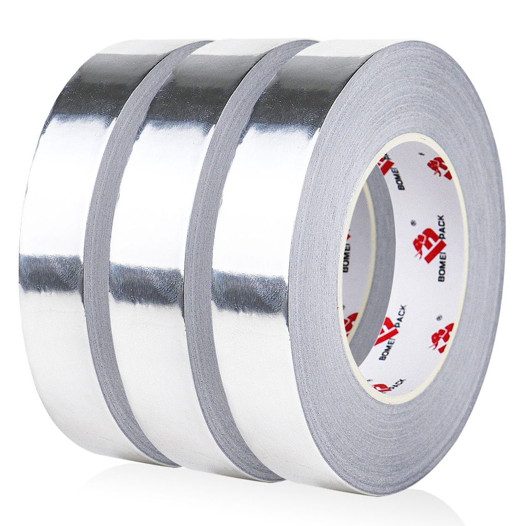 BOMEI PACK 3 Pack Aluminum Foil Tape,1 Inch x 55 Yds, Aluminum Duct Tape,High Temperature Silver Duct Tape,Perfect for Sealing & Patching,HVAC,Air Ducts,Insulation and Metal Repair