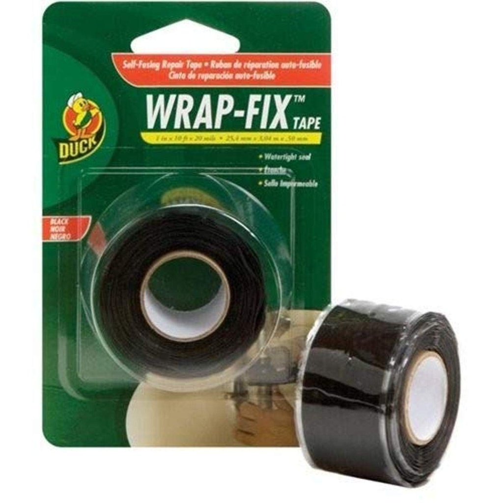Duck Brand Wrap-Fix Self-Fusing Repair Tape, 1 in x 10 Feet, Black, 1 Roll