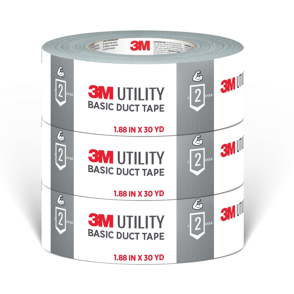 3M Utility Basic Duct Tape, 1.88 in x 30 yd, 3 Rolls, Moisture Resistant