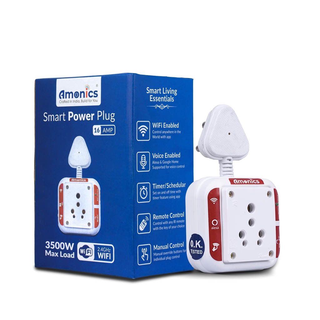 Smart Plug 16amp | 3500W Heavy Load | App | IR Remote, Alexa & Home Compatible | Geyser Automation | Smart Socket for 16A Appliances