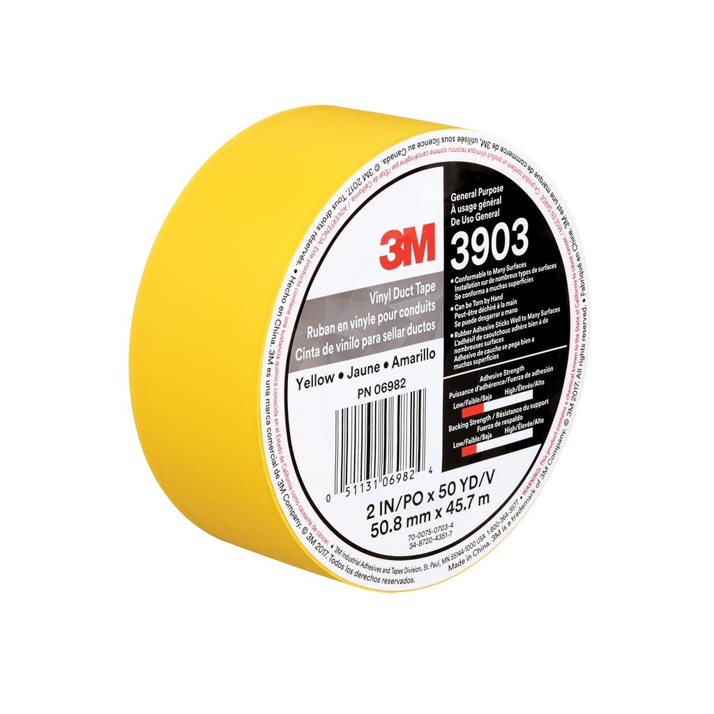 3M Vinyl Duct Tape 3903, Yellow, 2 in x 50 yd, 6.5 mil