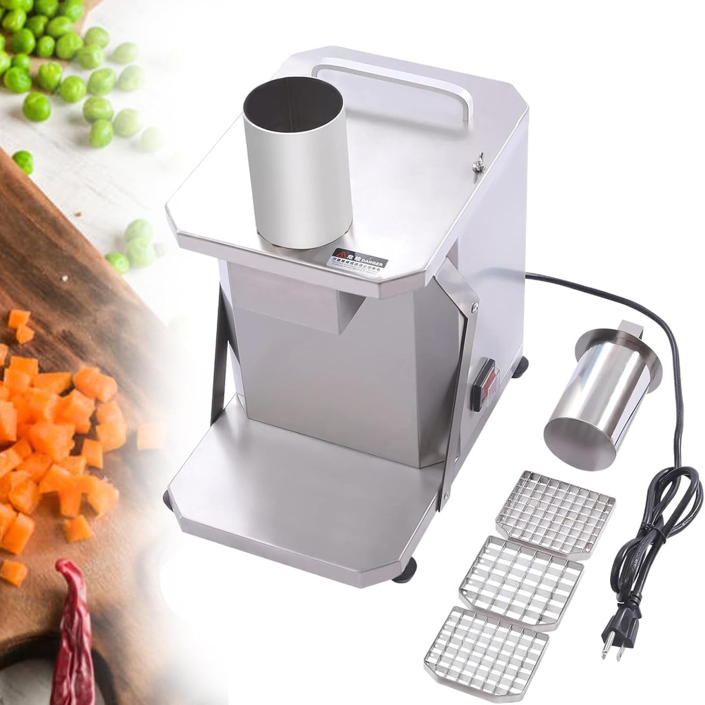200 W Commercial Vegetable Dicer Electric Fruit Dicing Machine Heavy Duty Stainless Steel Electric Carrot Potato Onion Granular Cube Cutting Shredder Food Processor,