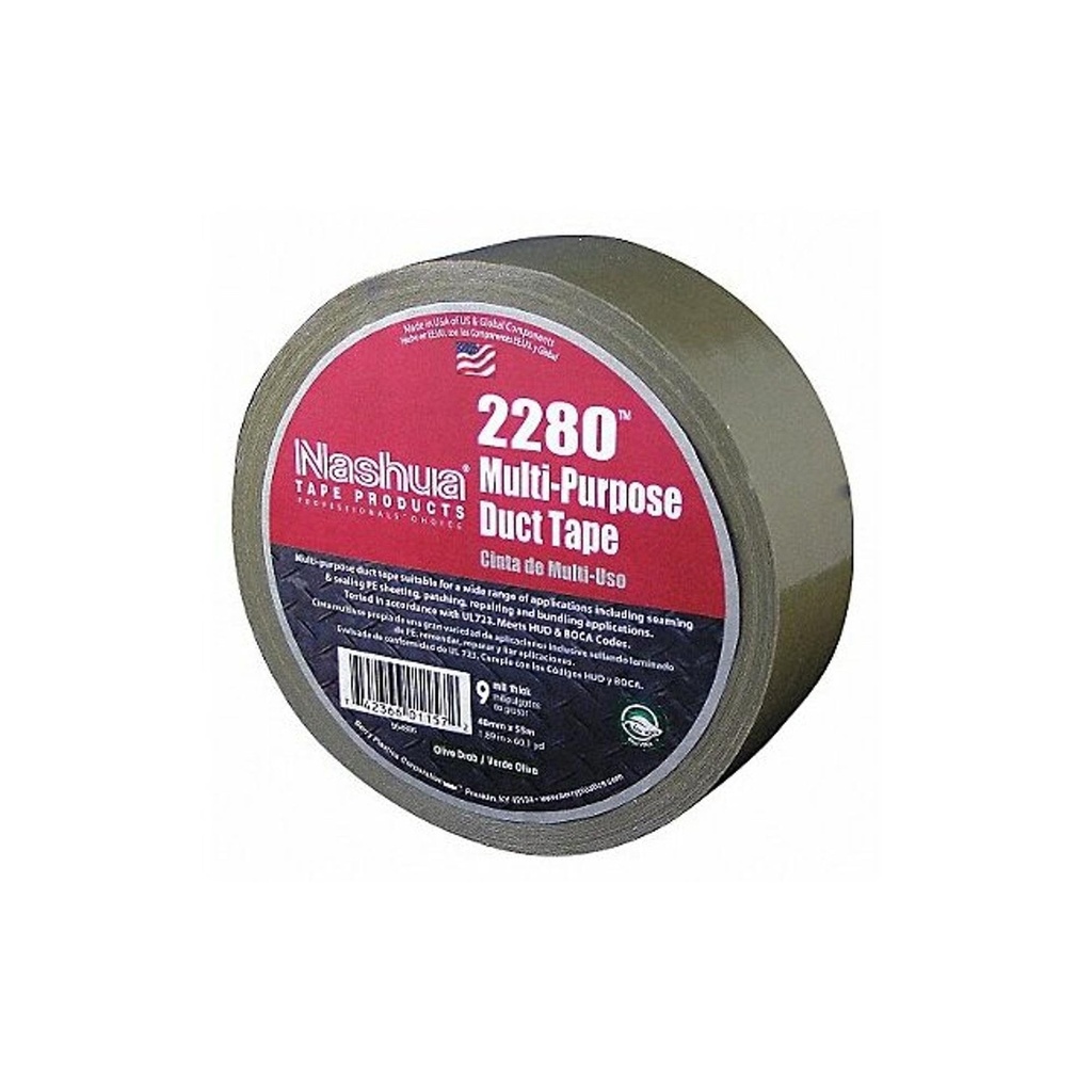 Nashua 2280 Olive Drab Green Duct Tape, All Purpose, Water Resistant, 1.89 Inch x 60 yds, 1 Roll