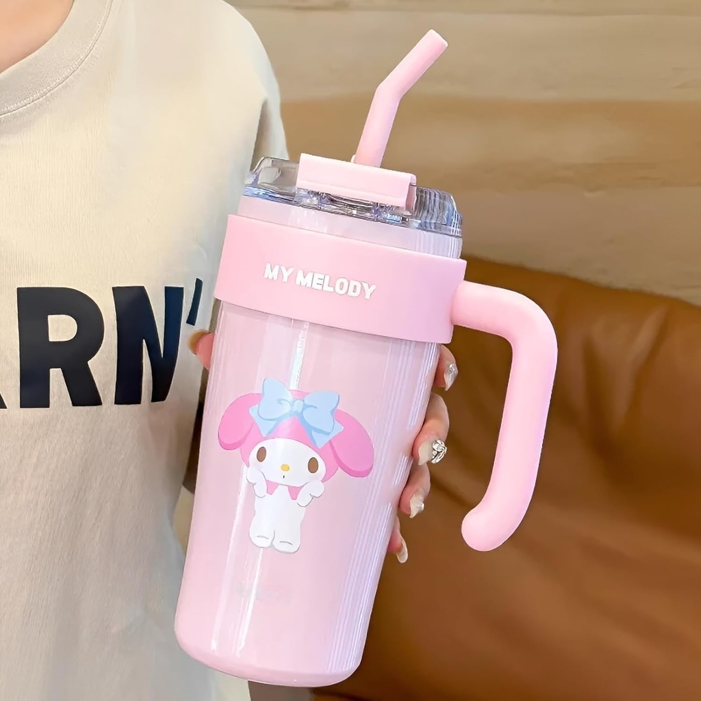 DOCAT 860ML Stainless Steel Tumbler with Straw, Vacuum Insulated Coffee Tumbler, Leakproof Wide Mouth Sipper Bottle with Straw, Hot and Cold Sipper for Gym, Office, Sport, Travel, Home (Pink-01)