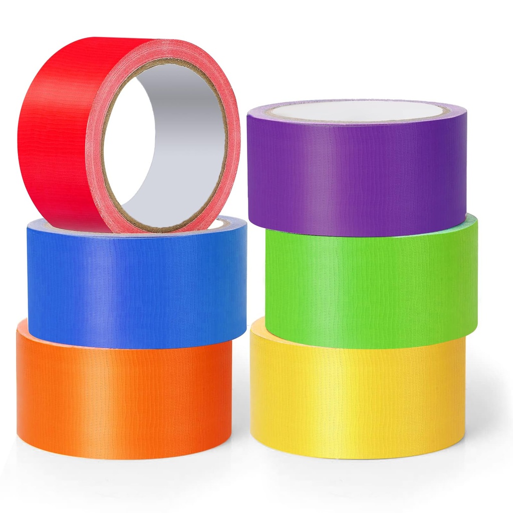 Rouceyxin Rainbow Colored Duct Tape, 6 Pack Heavy Duty Duct Tape Bulk, Waterproof, No Residue, Writable, Tear by Hand, 15 Yards x 2 Inch, for Packaging, Labeling, Arts and Craft