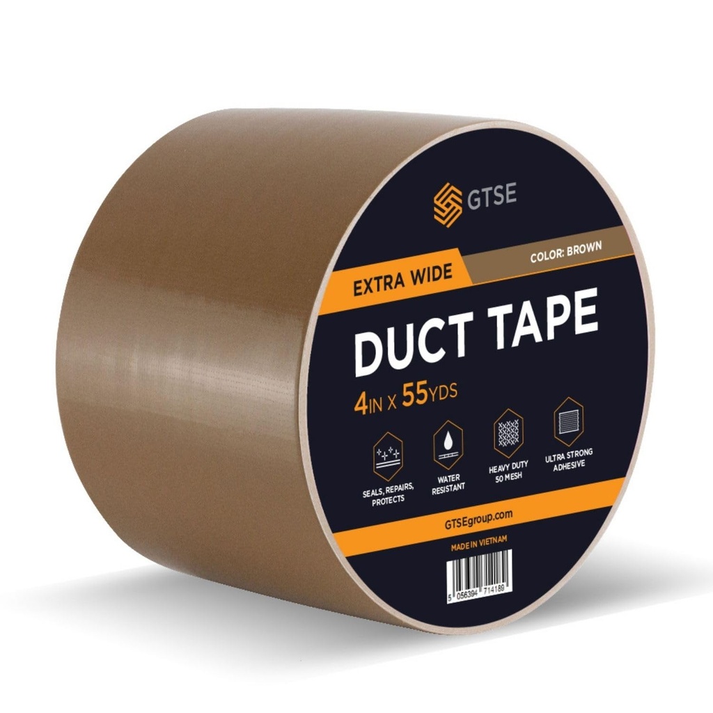 GTSE Brown Duct Tape, 4 in x 55 yd (164 ft), Heavy Duty Waterproof Repair