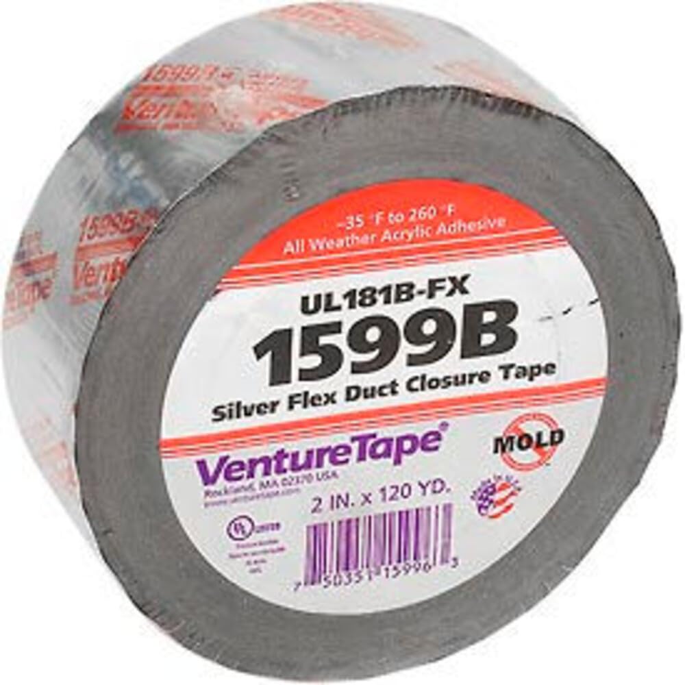 3M Venture Tape UL181B-FX Polypropylene Duct Tape 1599B, Silver, 48 mm x 109.7 m, 3 mil (Pack of 1)
